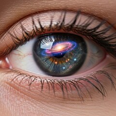 Naklejka premium Human Eye Reflecting a Spiral Galaxy.