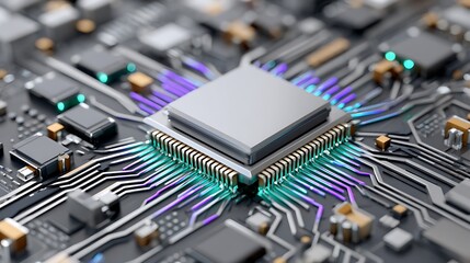 Futuristic Microchip Design with Glowing Circuits and Intricate Wiring