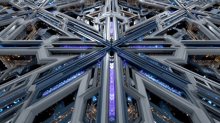 Futuristic Fantasy Microchip Landscape with Abstract Geometry and Gleaming Lights