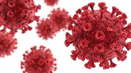 Fototapeta premium 3D Render of Isolated Corona Virus. Clip Art Depicting Flu Outbreak with Red Germs on White Background, Perfect for Mobile Phone Displays