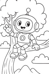 Robot on a Tree - Coloring Page for Kids