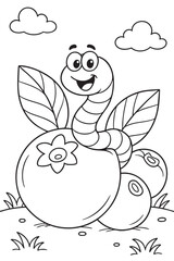 Worm Eating a Blueberry - Coloring Page for Kids