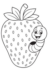 Worm Eating a Strawberry - Coloring Page for Kids