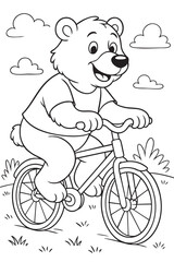 Bear Riding a Bicycle - Coloring Page for Kids