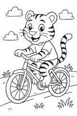 Tiger Riding a Bicycle - Coloring Page for Kids