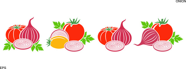 Red onion logo. Isolated red onion on white background. Tomato logo