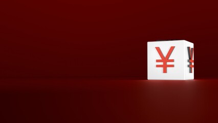 Japanese Yen Cube With Red Currency Symbol On White Block Placed Over Red Gradient Background For Global Finance Economy And Trade