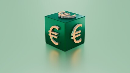 Green Cube With Euro Currency Symbol For European Union Finance Banking Investment And Economic Exchange Concept
