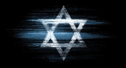 Contemporary Star of David. Artistic Metallic Brushstroke Background in Striking Blue for Religious Themes