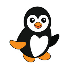 Vector art of adorable penguin cartoon waving its wing happily
