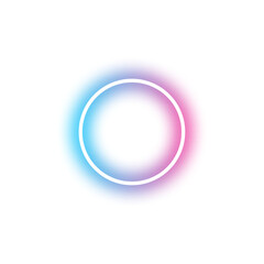 A glowing white circle surrounded by a gradient of blue and pink light against a white background.