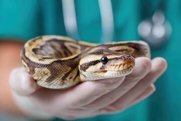 Fototapeta premium Veterinarian Caring for Exotic Pet Snake: A Python's Medical Examination in Professional Hands