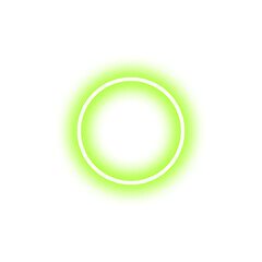 A glowing, bright green circle with a soft, blurred aura against a plain white background.