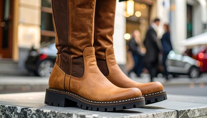 Knee-high boots on a city street