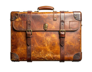 Vintage leather suitcase, aged brown leather, with sturdy brass buckles and straps