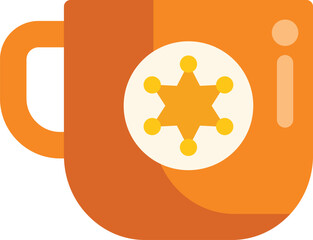 Orange mug with sheriff star badge symbolizing justice, law enforcement, and coffee break