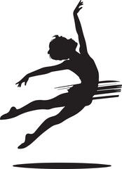 Fototapeta premium Graceful silhouette of a young woman performing a dynamic dance leap with artistic flair