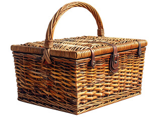 Rectangular wicker picnic basket with a handle