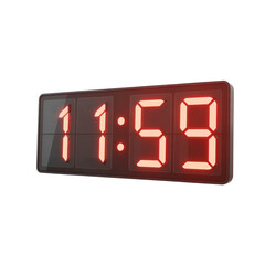 Digital clock displaying eleven fifty nine, time concept nearly midnight