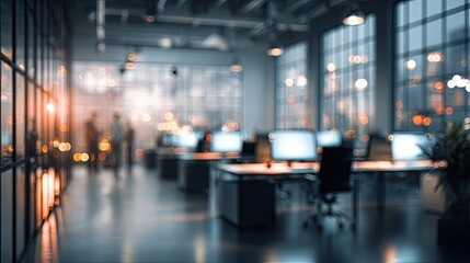 Blurred Empty Modern Office Interior With City View