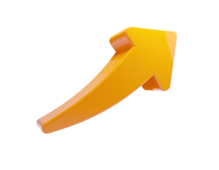 A vibrant, 3D, golden yellow arrow pointing upwards and curving