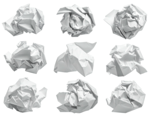 Crumpled pieces of white paper arranged in a grid