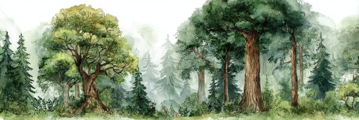 Whimsical Watercolor Fairytale: Enchanting Forest with Majestic Pines and Mystical Energy