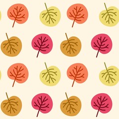 Colorful Autumn Leaves Seamless Pattern – Pink, Yellow, and Orange Foliage on Cream Background for Fall Seasonal Digital Art and Craft