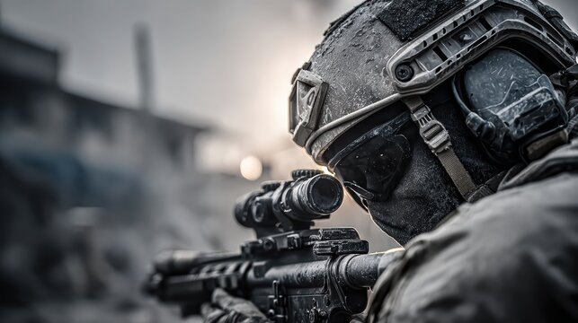 Professional military operator in tactical gear