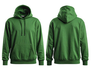Front and back view of a solid emerald green hoodie
