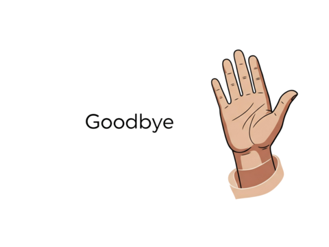 Cartoon hand illustration of a goodbye gesture.