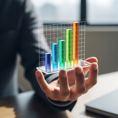A vibrant, colorful bar graph hovers in a hand, signifying growth and progress.