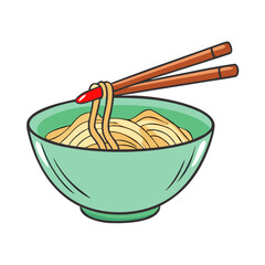 bowl of rHand Drawn Cartoon Noodles in a Green Bowl with Chopsticks Vectorice