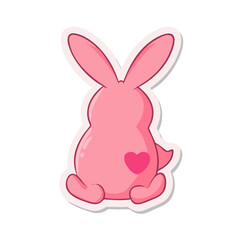 Cute Pink Bunny Rabbit Back View Sticker with Heart on the Bottom