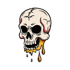 Grungy Human Skull Dripping Yellow Liquid or Honey Vector Illustration
