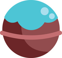 Delicious round chocolate candy with turquoise icing and pink ribbon decoration, perfect for satisfying sweet cravings