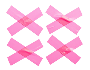 Four overlapping, pink, cross-shaped adhesive bandages