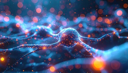 Neuron with Glowing Connections and Bokeh