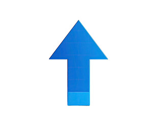 A vibrant, slightly distorted, upward-pointing blue arrow graphic