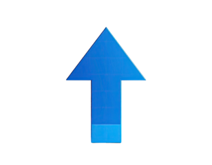A vibrant, slightly distorted, upward-pointing blue arrow graphic