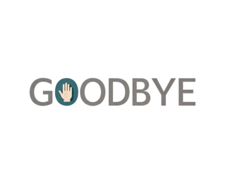 A stylized "GOODBYE" message with a hand symbol replacing the "O" letter, conveying farewell.