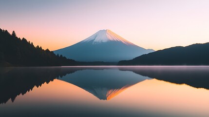 Fototapeta premium Serene Sunrise Mount Fuji Reflection Lake Landscape