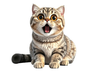 Excited tabby cat, wide eyes, open mouth