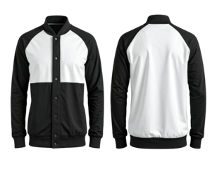 Front and back view of a black and white baseball jacket (1)