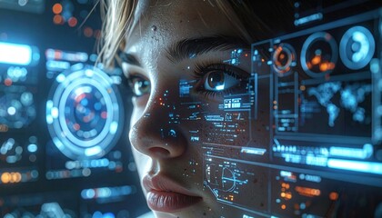 Woman with Digital Interface Overlay