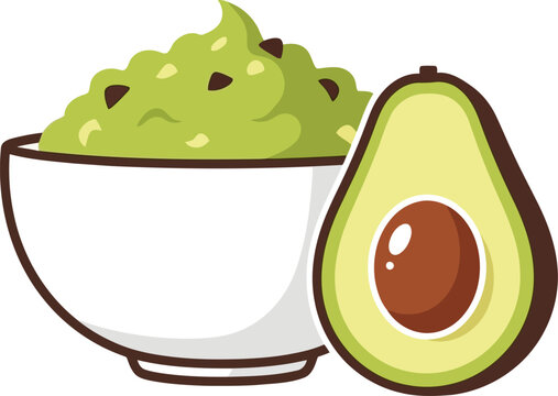guacamole bowl and avocado half clip art preview