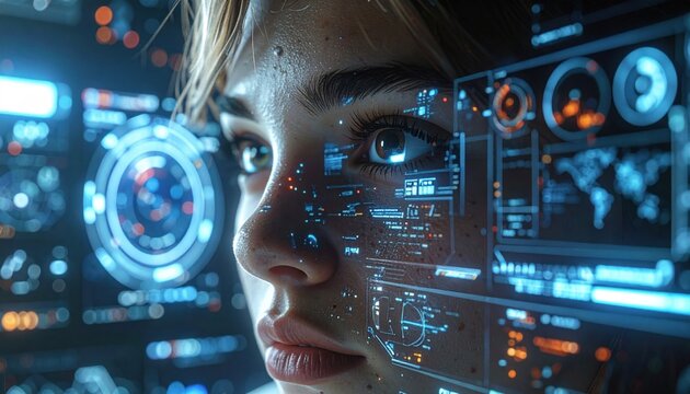 Woman with Digital Interface Overlay