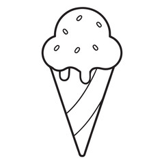 Cute Ice Cream Cone Illustration Simple Black and White Line Art Dessert Treat