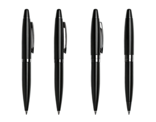 Four black pens displayed in profile views