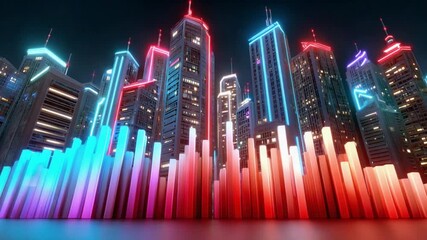 Neon Cityscape: A vibrant futuristic cityscape glows under the night sky, its towering skyscrapers and geometric patterns reflecting the rhythm of life in this modern metropolis. - Powered by Adobe